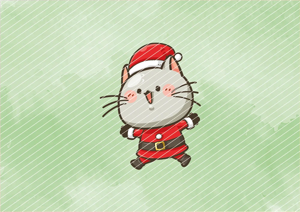 Weihnachtskatze im Santa-Outfit // Bügelbild