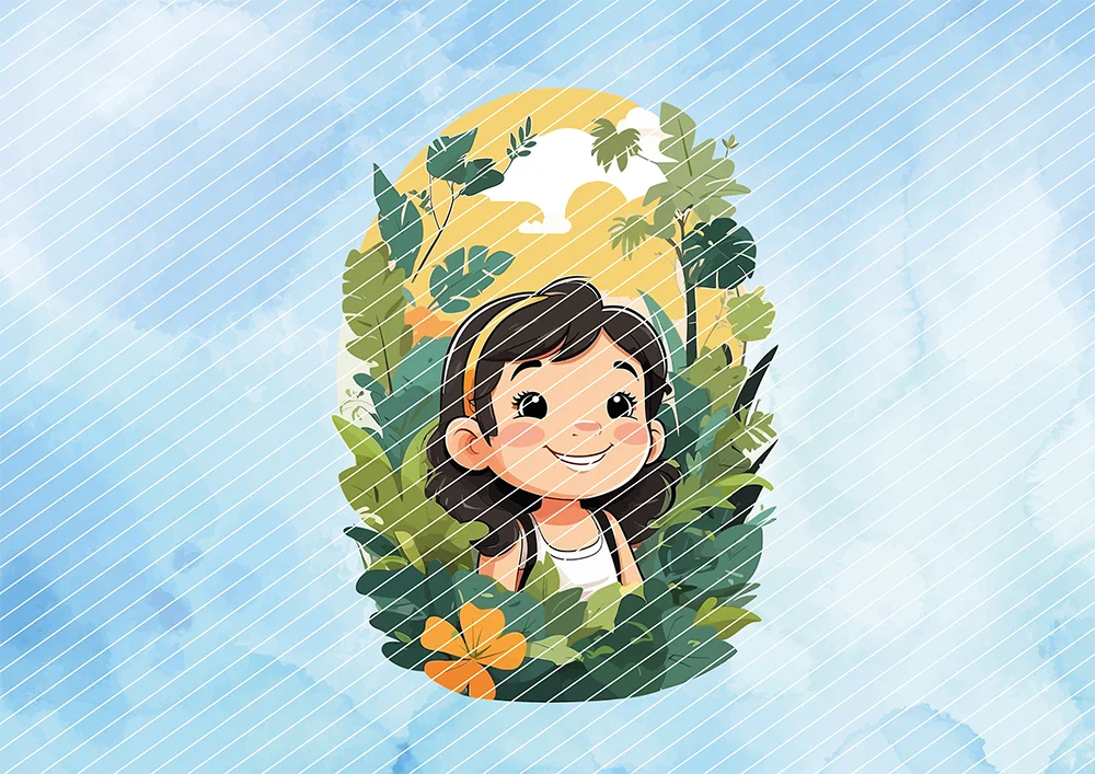 Fröhliches Mädchen im Dschungel // Bügelbild