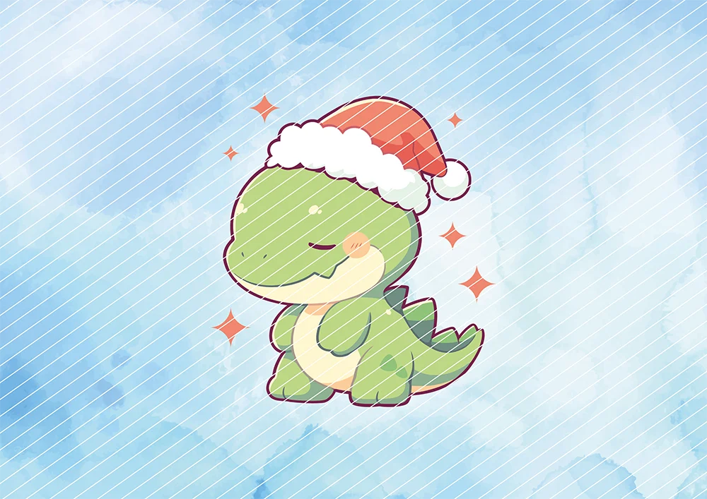 Dino mit Weihnachtsmütze // Bügelbild