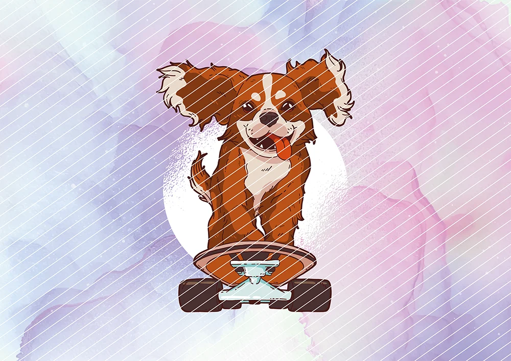 Hund auf Skateboard // Bügelbild