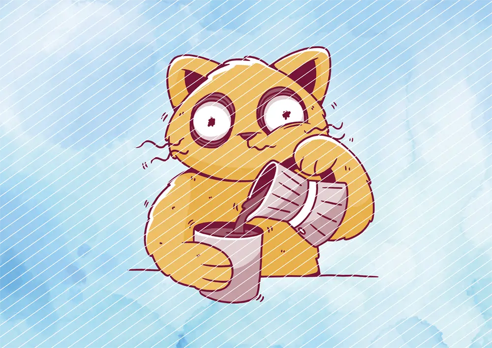 Morgenmuffel-Katze mit Kaffee // Bügelbild