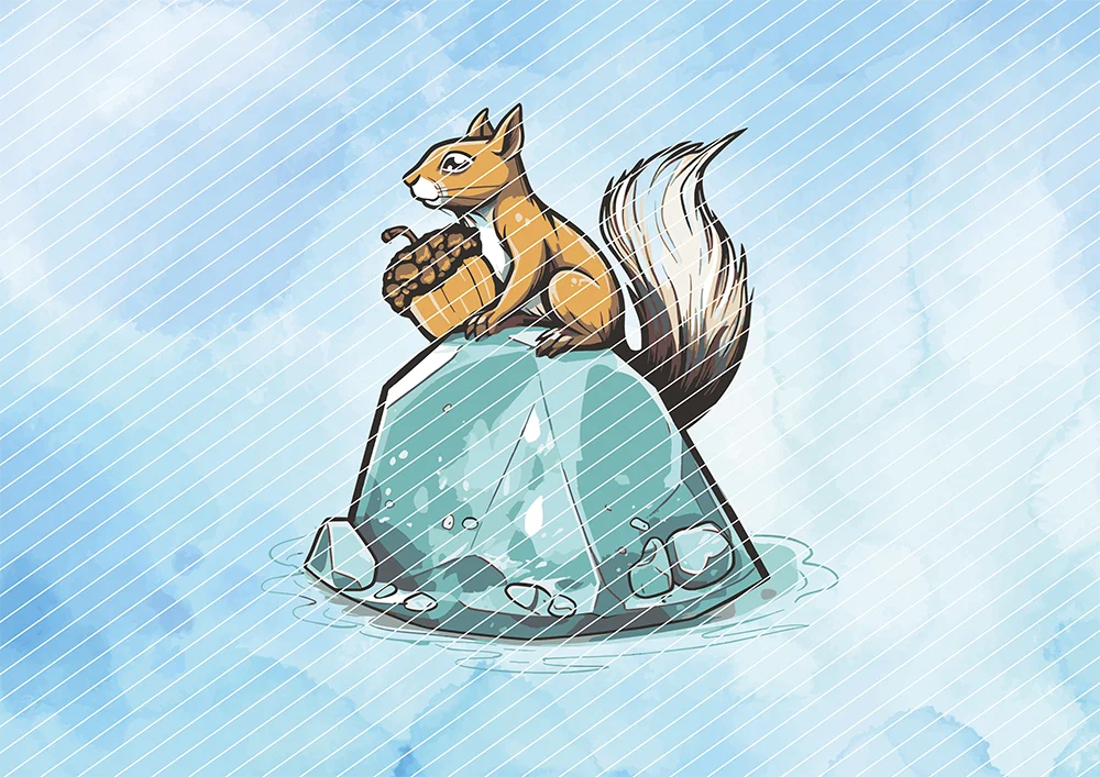 Eichhörnchen mit Eichel auf Eisberg // Bügelbild