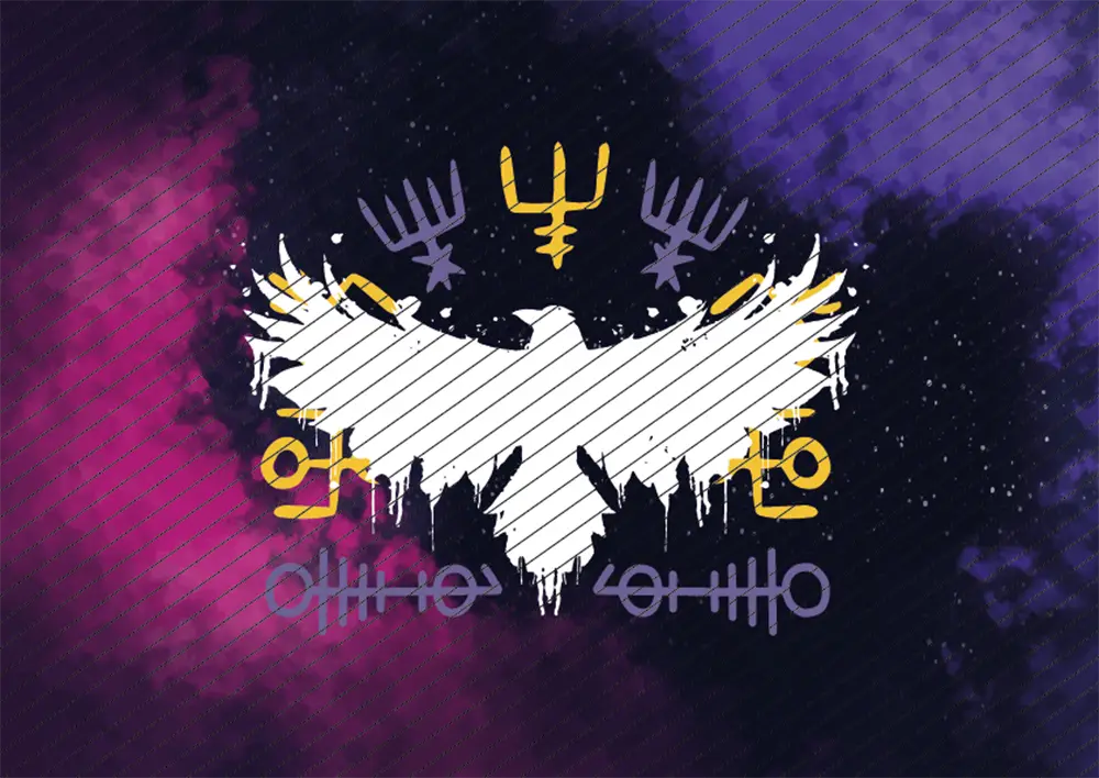 Rabe mit Wikinger-Symbolen // Bügelbild