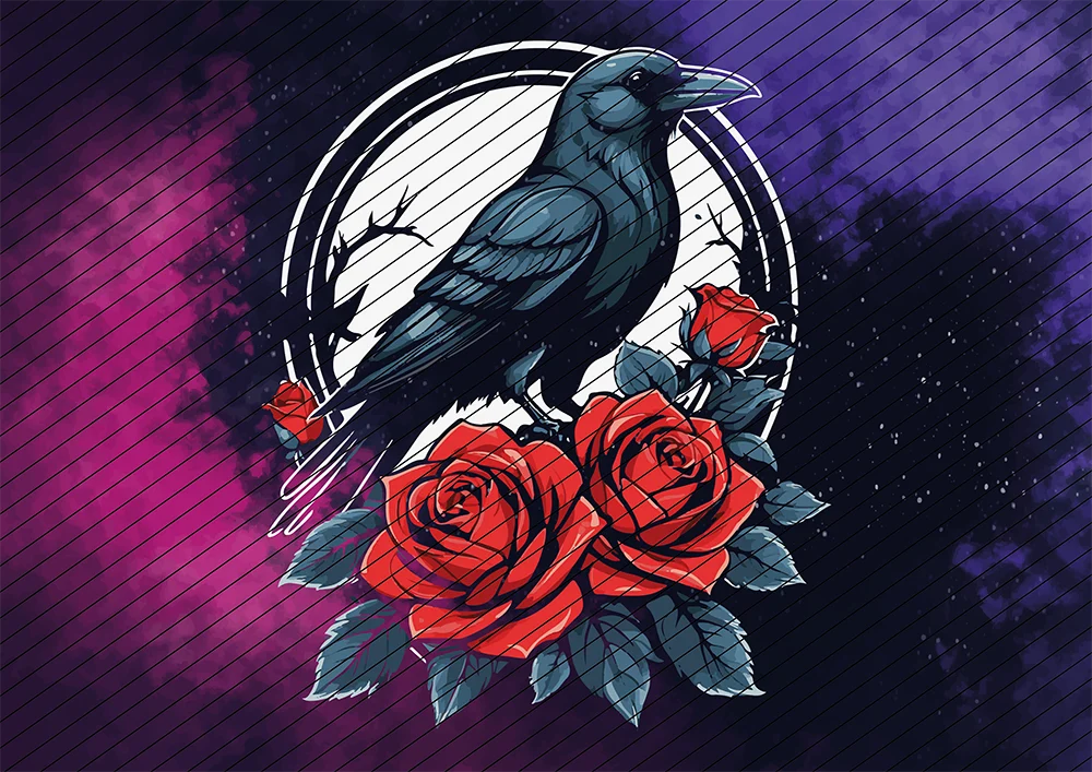 Rabe mit Rosen // Bügelbild
