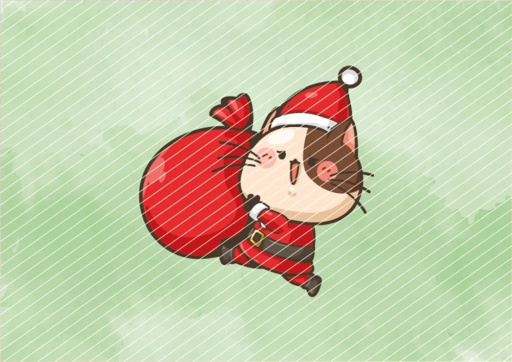 Weihnachtskatze mit Geschenkesack // Bügelbild