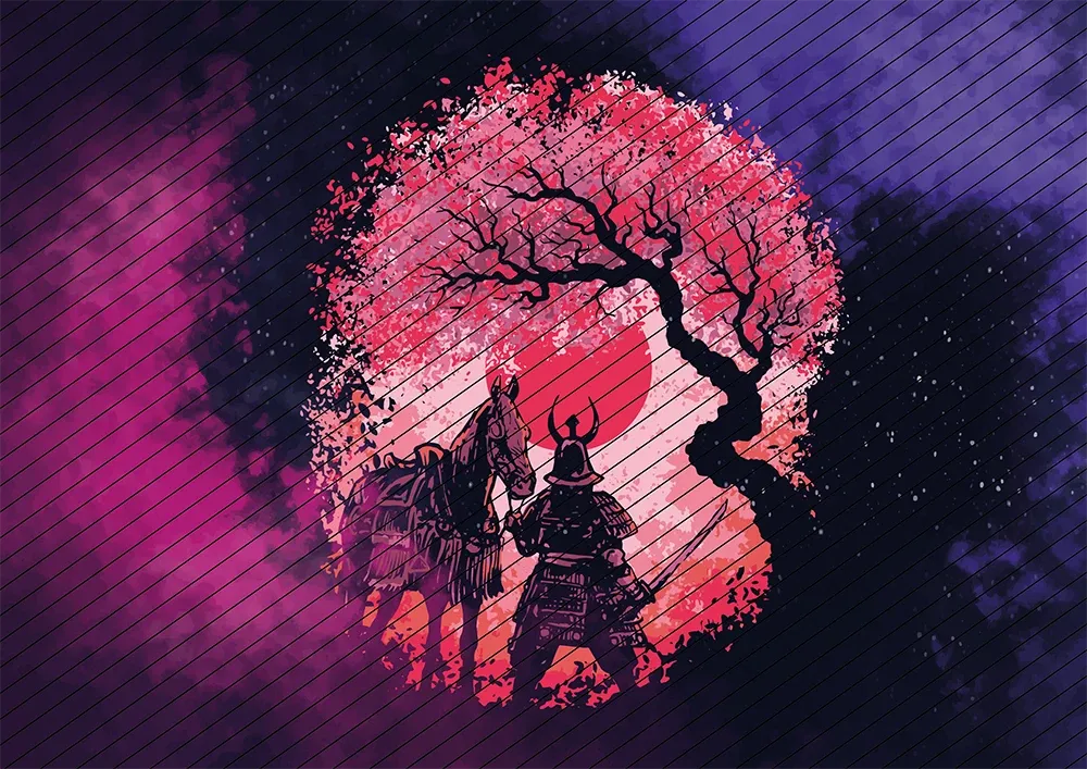 Samurai mit Blutmond // Bügelbild