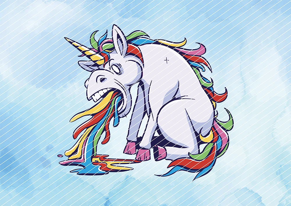 Regenbogen spuckendes Einhorn // Bügelbild