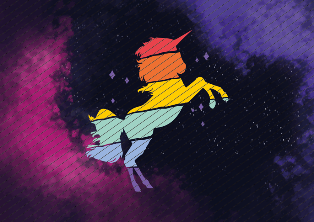 Buntes steigendes Einhorn // Bügelbild