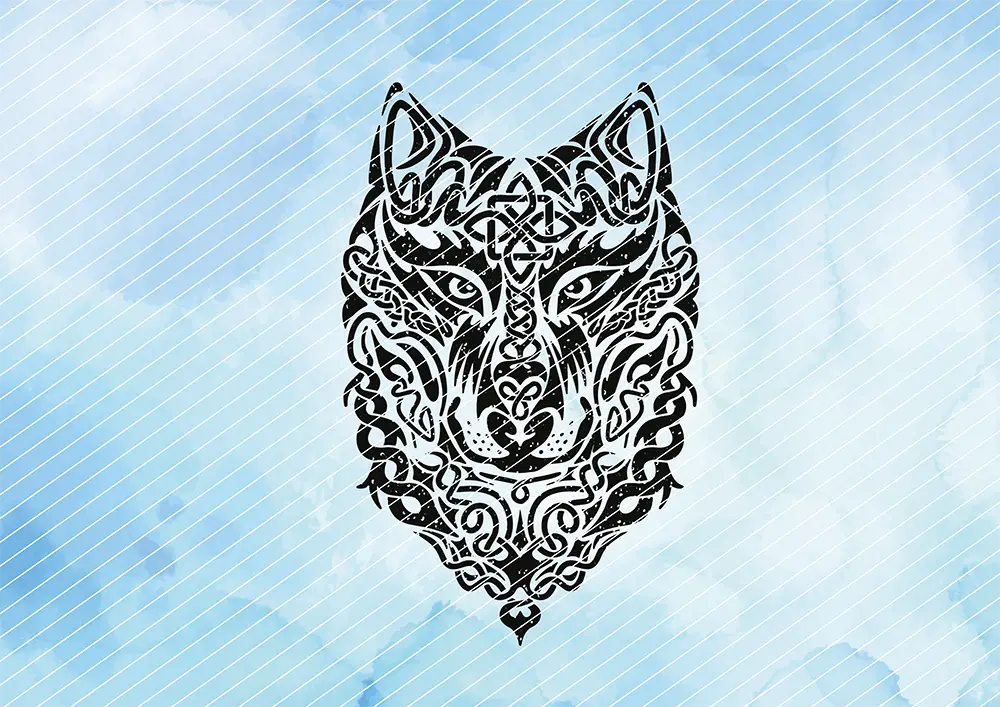 Wolf aus Runen und Tribals // Bügelbild