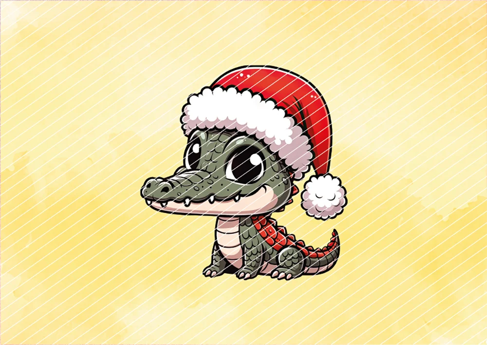 Krokodil mit Weihnachtsmütze // Bügelbild