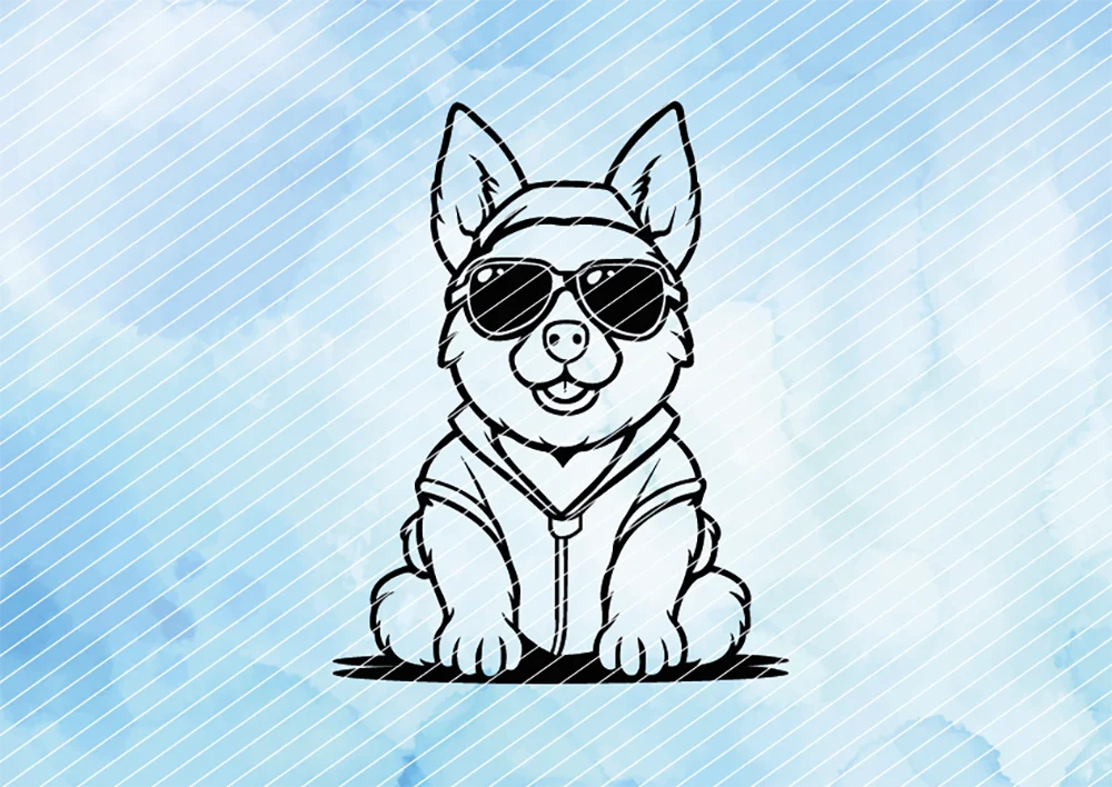 Schäferhund mit Sonnenbrille // Plotterdatei SVG Vektor Grafik