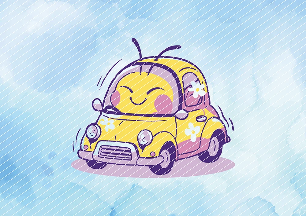 Blumiges Auto mit Biene // Bügelbild