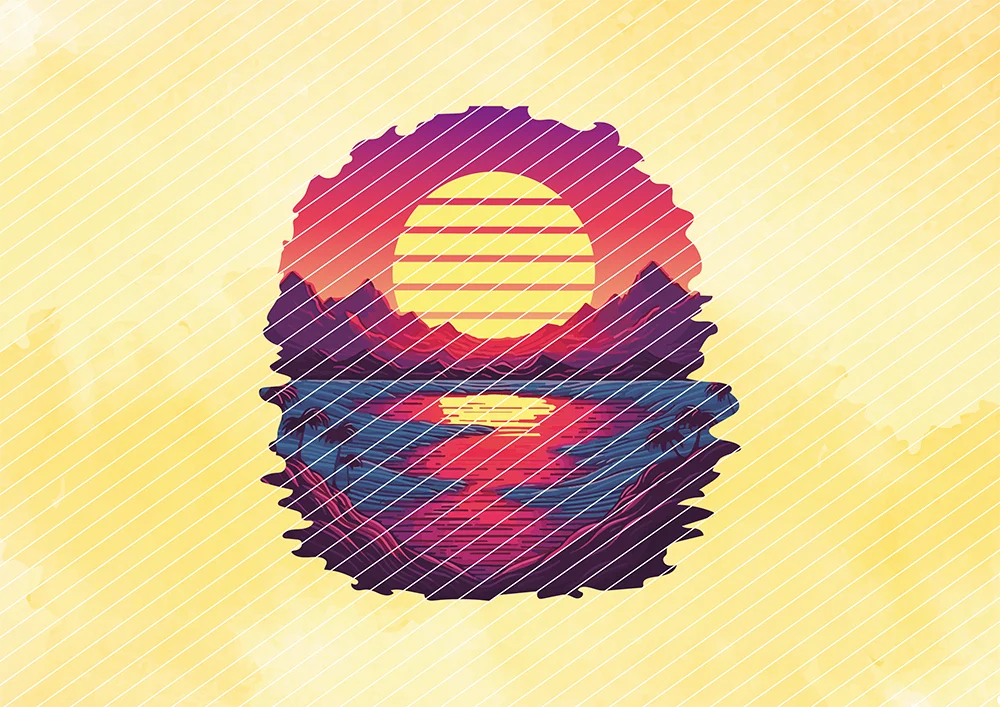 Sonnenuntergang in Rot-Lila // Bügelbild