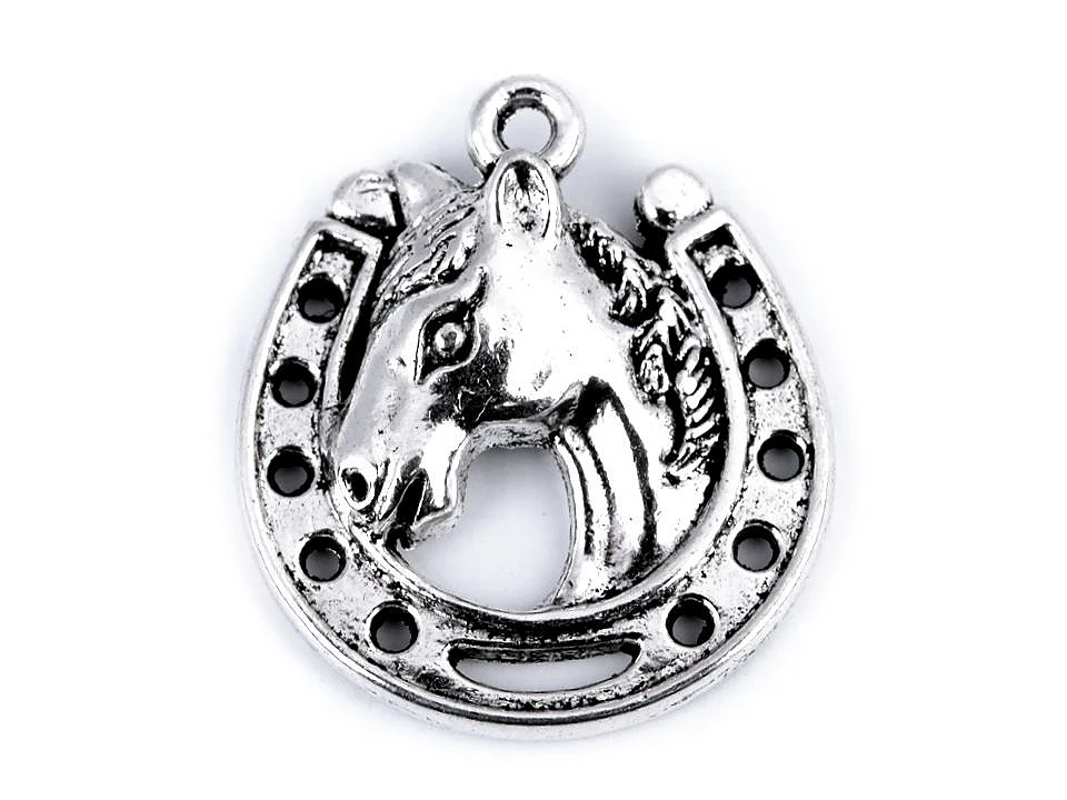 Hufeisen mit Pferde-Portrait Anhänger // Silber // 1 Stück