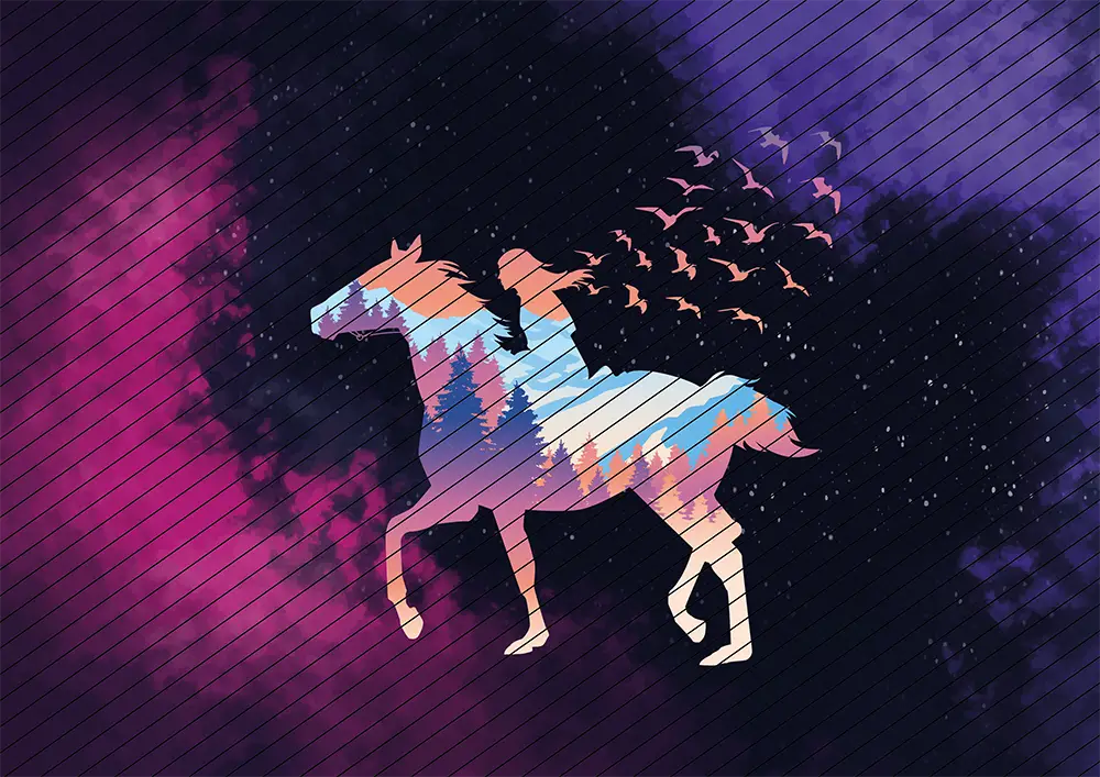 Verträumte Reiterin // Bügelbild