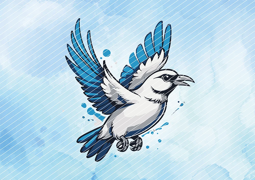 Fliegender Vogel mit blauen Federn // Bügelbild
