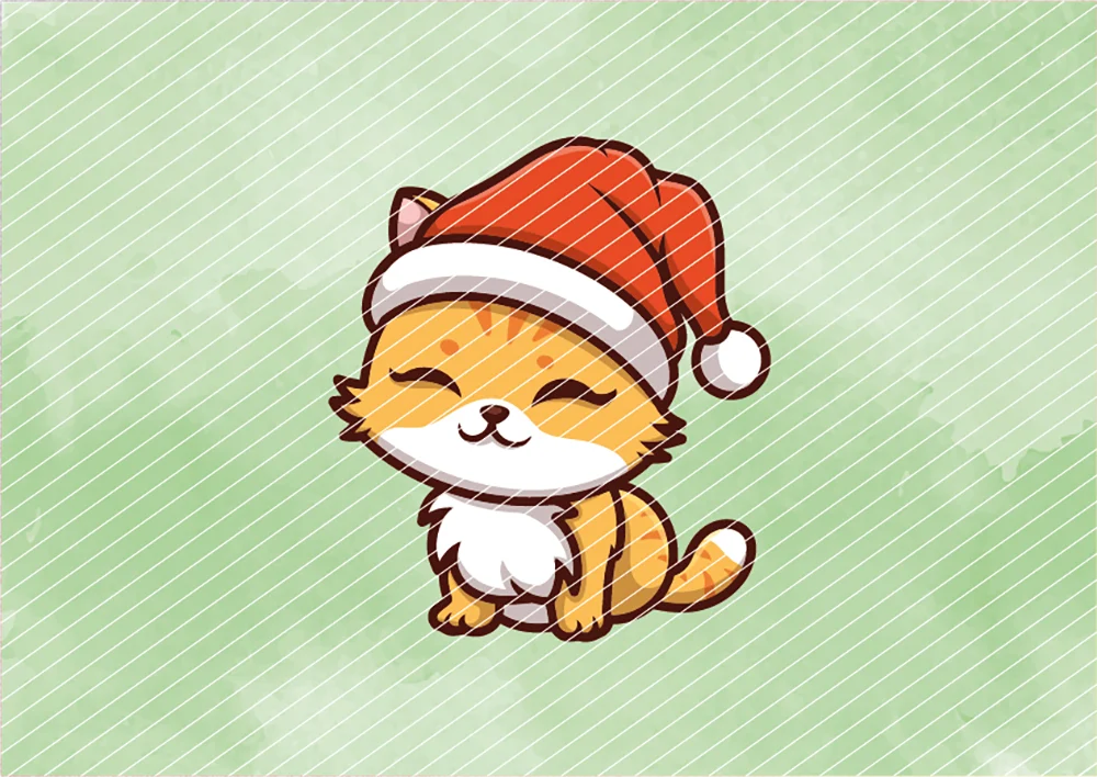 Rot getigerte Katze mit Weihnachtsmütze // Bügelbild