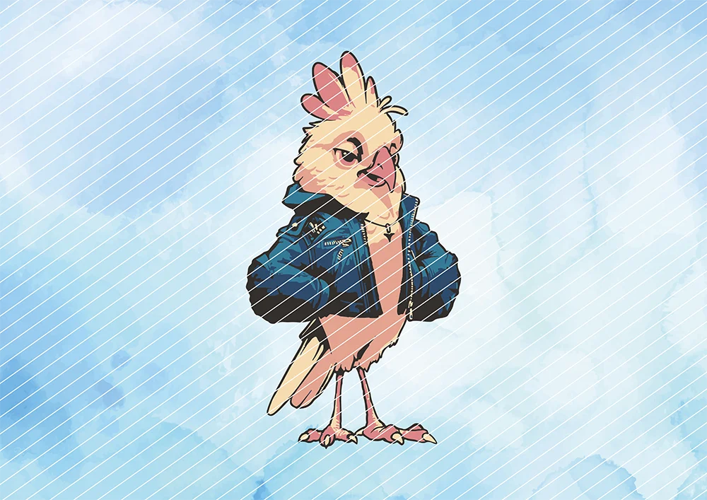 Vogel in Rockerjacke // Bügelbild
