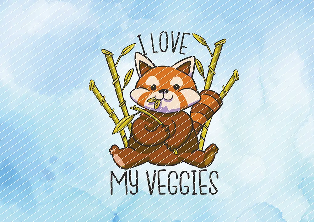 Roter Panda isst Bambus // I love my veggies // Bügelbild