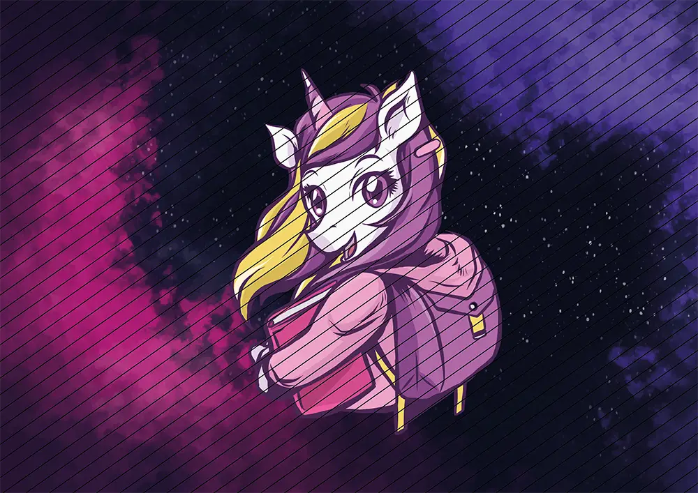 Einhorn mit Schultasche // Bügelbild