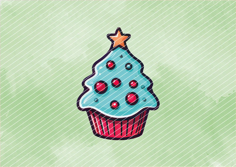 Cupcake in Weihnachtsbaum-Optik // Bügelbild