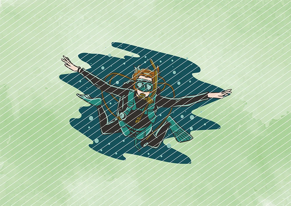 Taucherin unter Wasser // Bügelbild