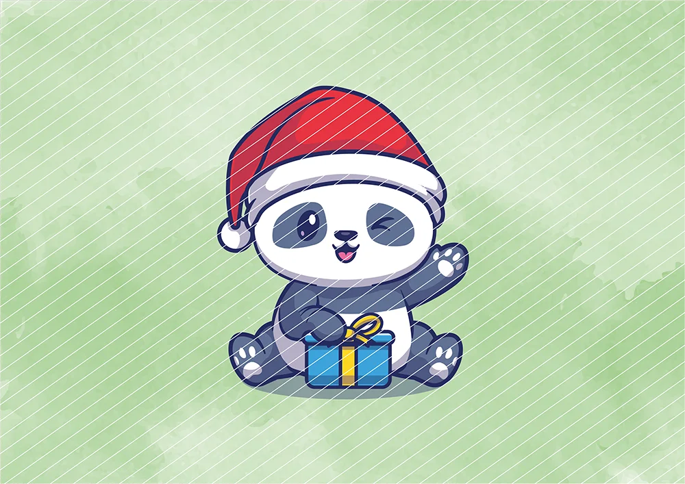 Panda mit Weihnachtsmütze und Geschenk // Bügelbild