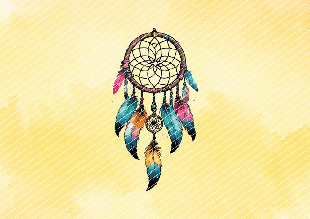 Bunter Traumfänger mit Federn // Bügelbild