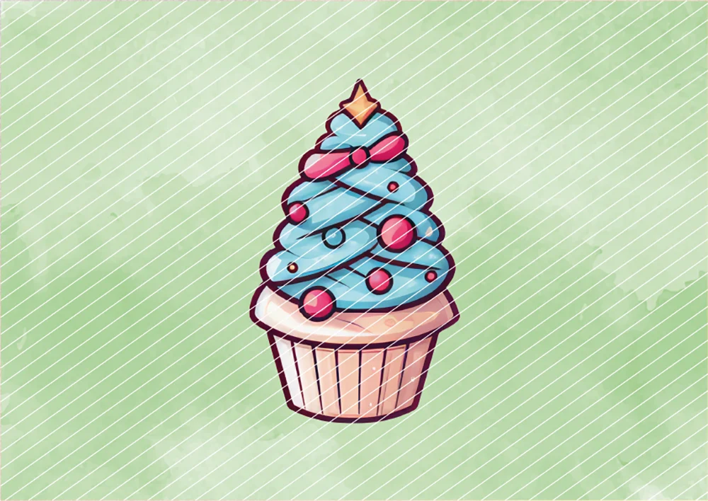 Cupcake in Weihnachtsbaum-Optik // Bügelbild