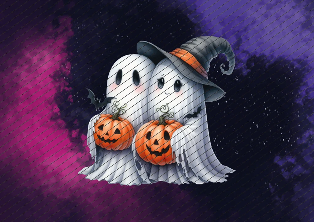 Geister-Paar mit Halloween-Kürbissen // Bügelbild