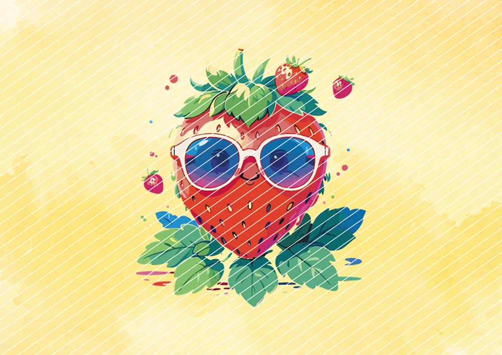Sommerliche Erdbeere mit Sonnenbrille // Bügelbild