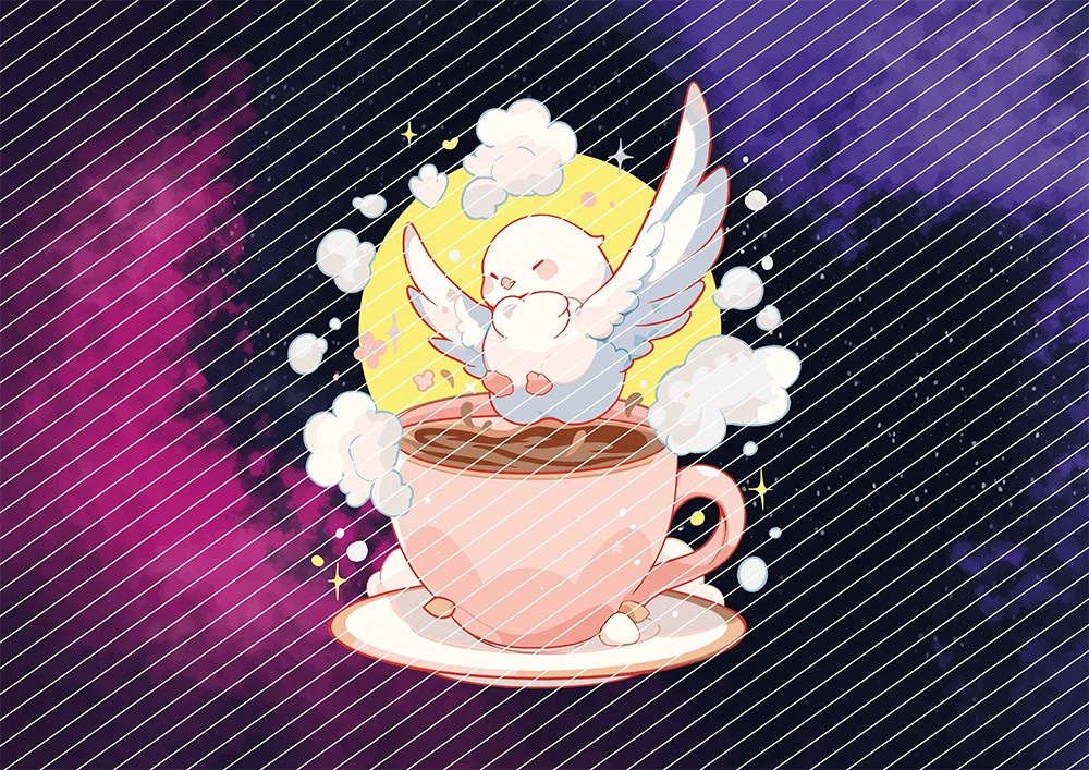 Niedliche Taube mit Kaffee // Bügelbild