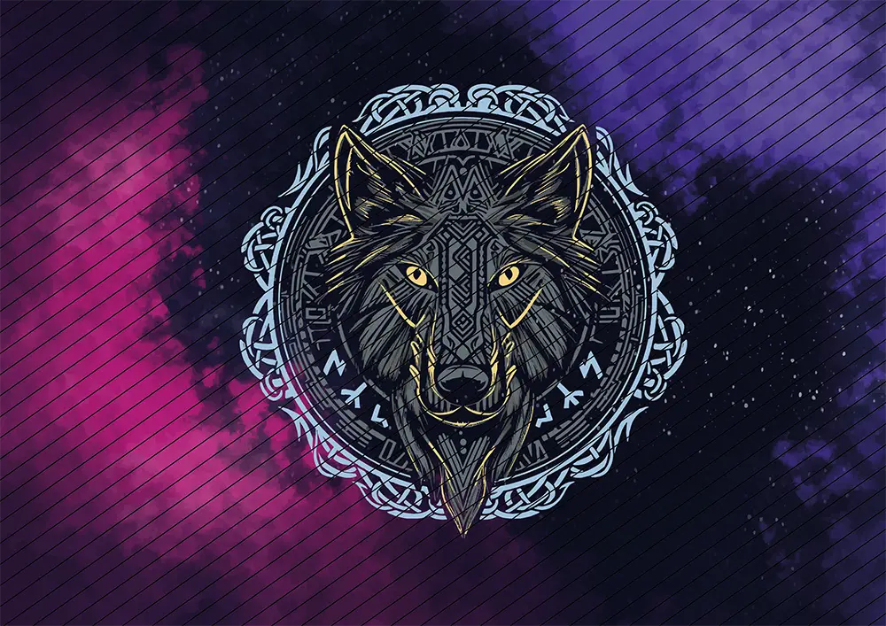 Wolf im Runen-Kreis // Bügelbild