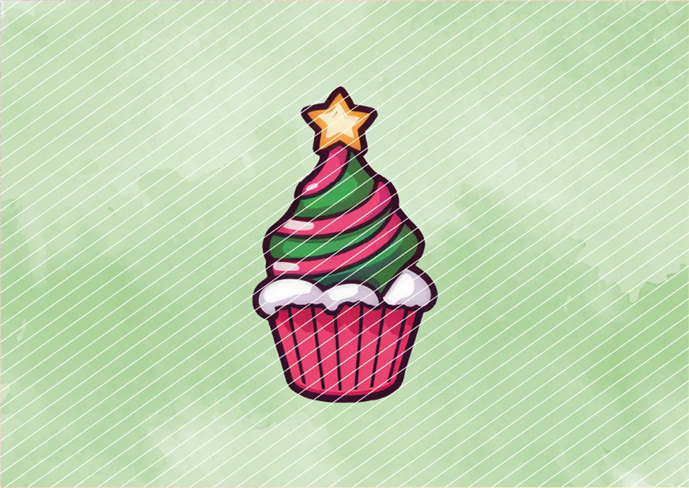 Cupcake mit weihnachtlich rot-grünem Topping // Bügelbild