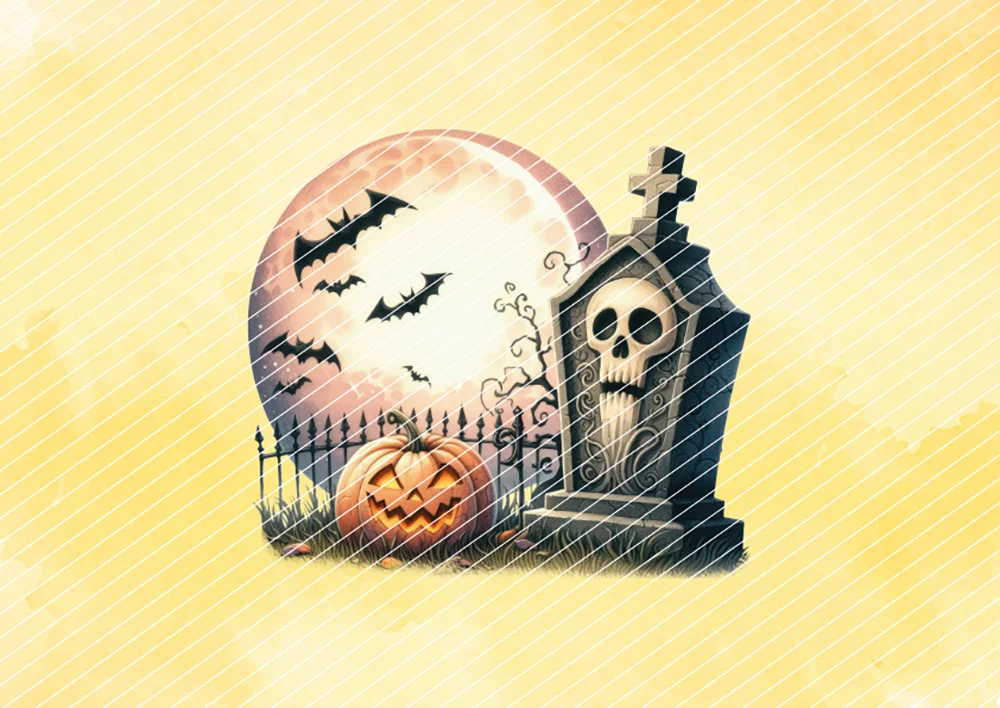 Gruseliger Halloween-Friedhof // Bügelbild