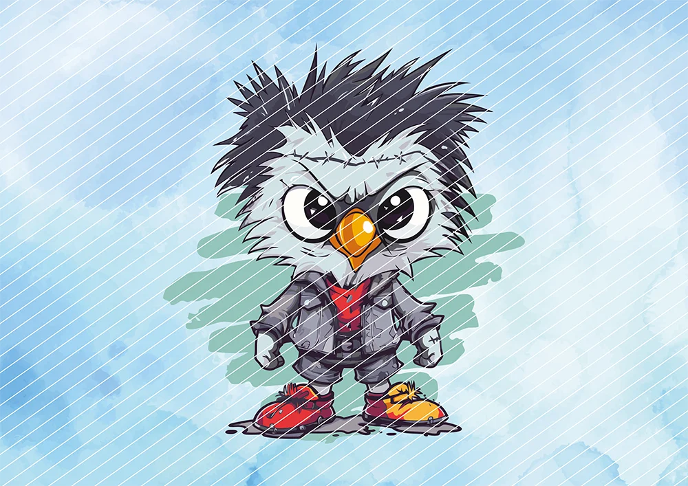 Zerzauster Vogel mit Narbe  // Bügelbild