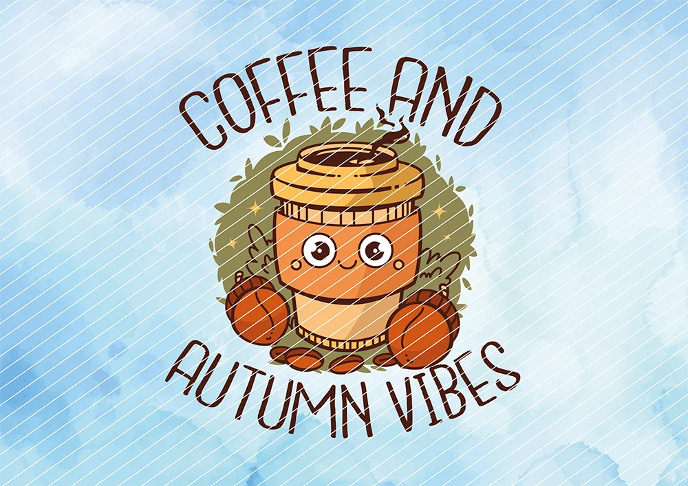 Herbstlicher Kaffeebecher "Coffee and autumn vibes" // Bügelbild