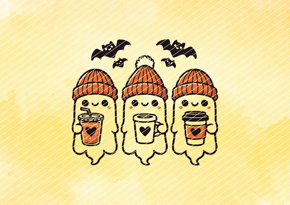 Winter-Geister mit Kaffee // Bügelbild