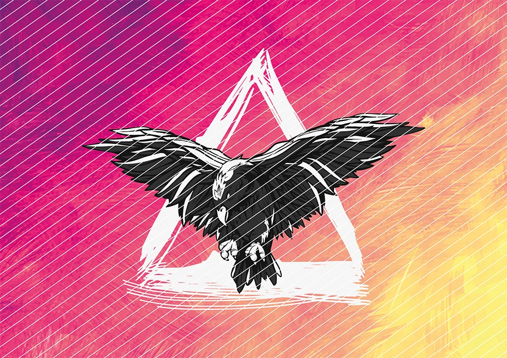 Rabe vor Rune // Bügelbild