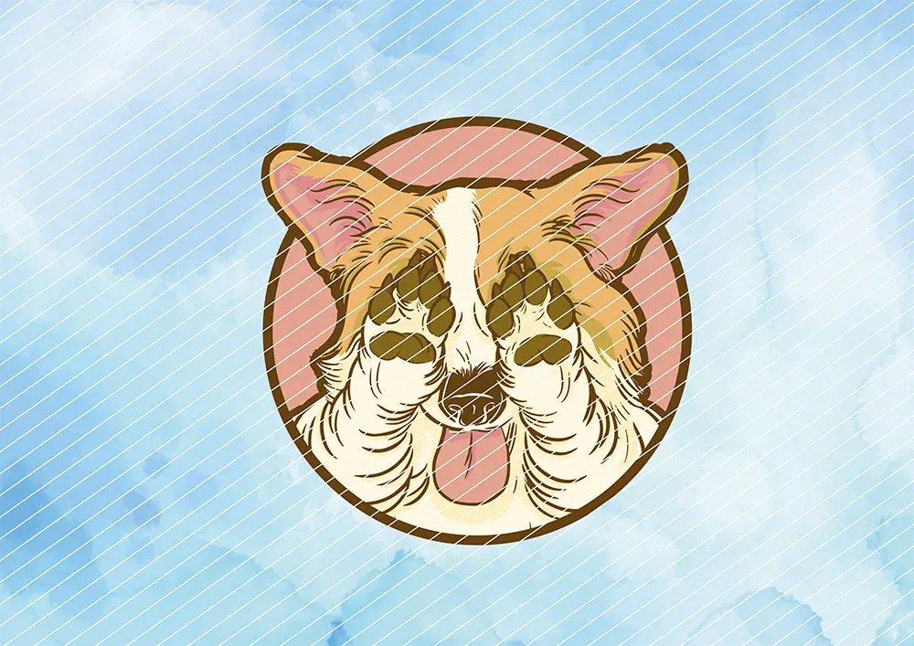 Corgi hält sich die Augen zu // Bügelbild