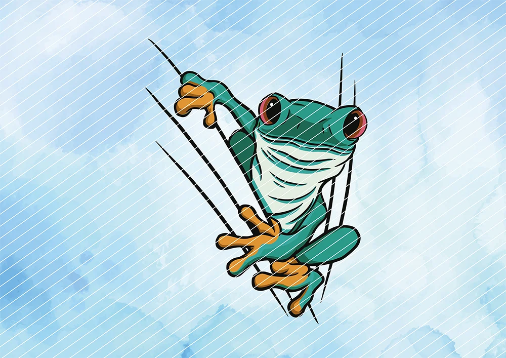 Frosch klettert an Falten // Bügelbild