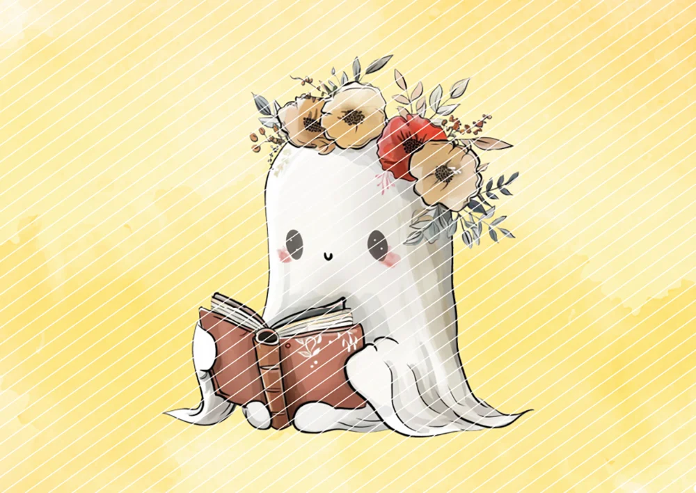 Lesender Blumengeist // Bügelbild