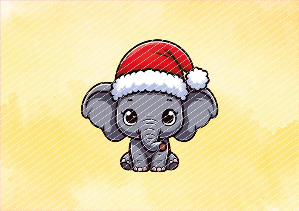 Elefant mit Weihnachtsmütze // Bügelbild