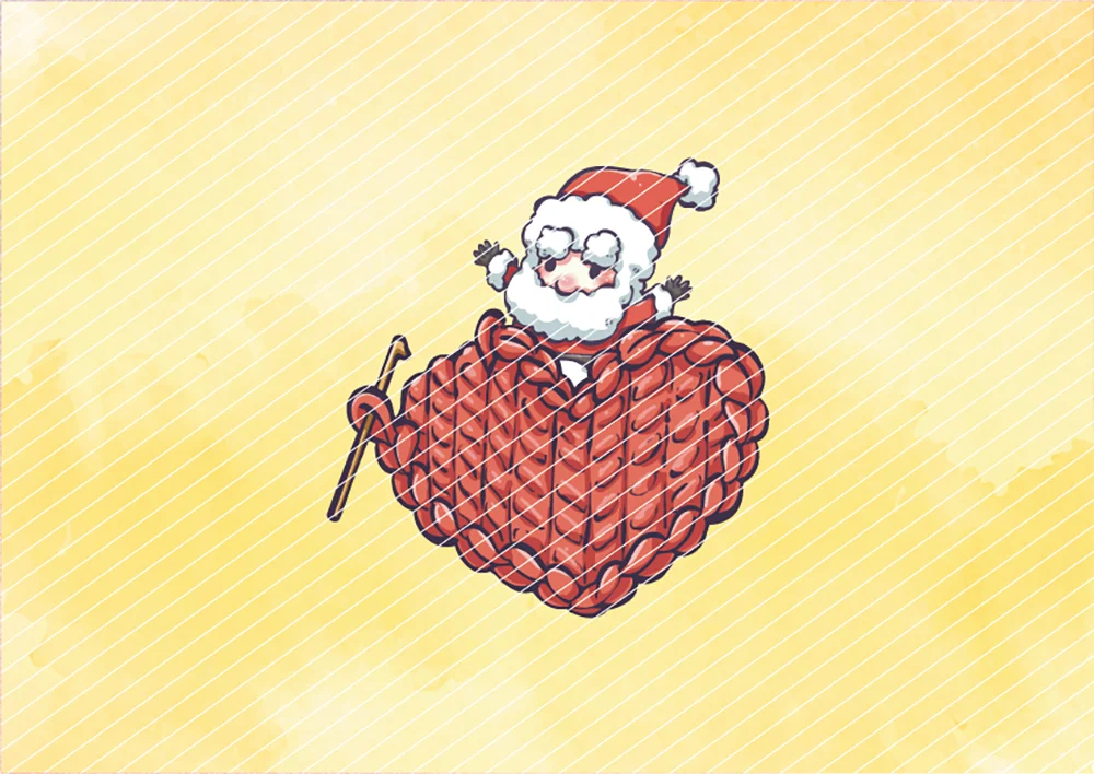 Gehäkeltes Herz mit freudigem Weihnachtsmann // Bügelbild