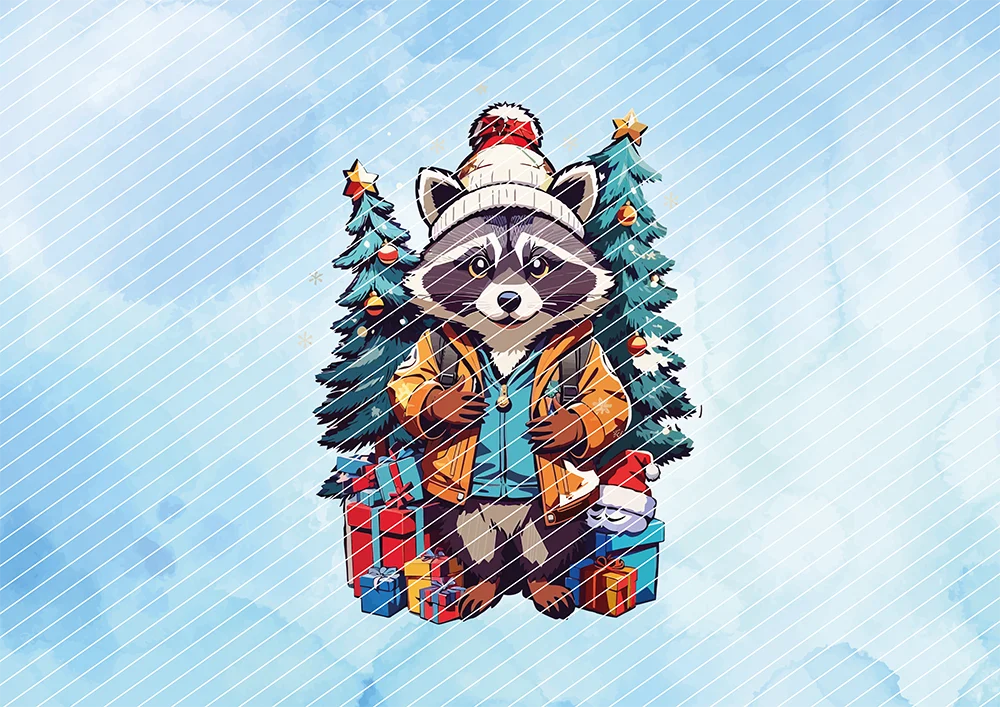 Weihnachtlicher Waschbär // Bügelbild