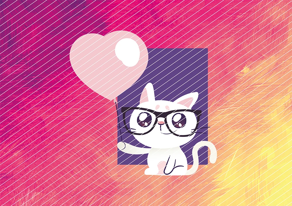 Katze mit Herzballon // Bügelbild