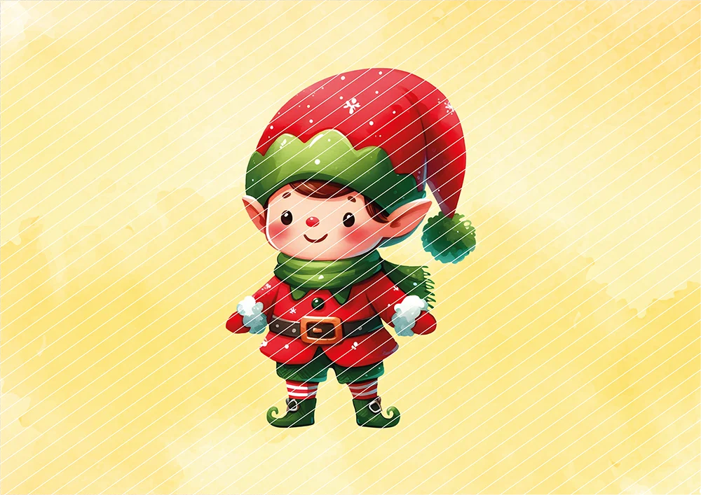 Rot-grün gekleideter Weihnachtself // Bügelbild