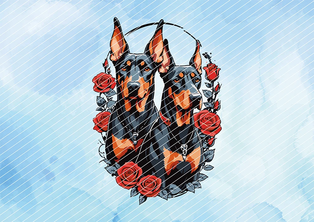 Dobermann in Rosen // Bügelbild