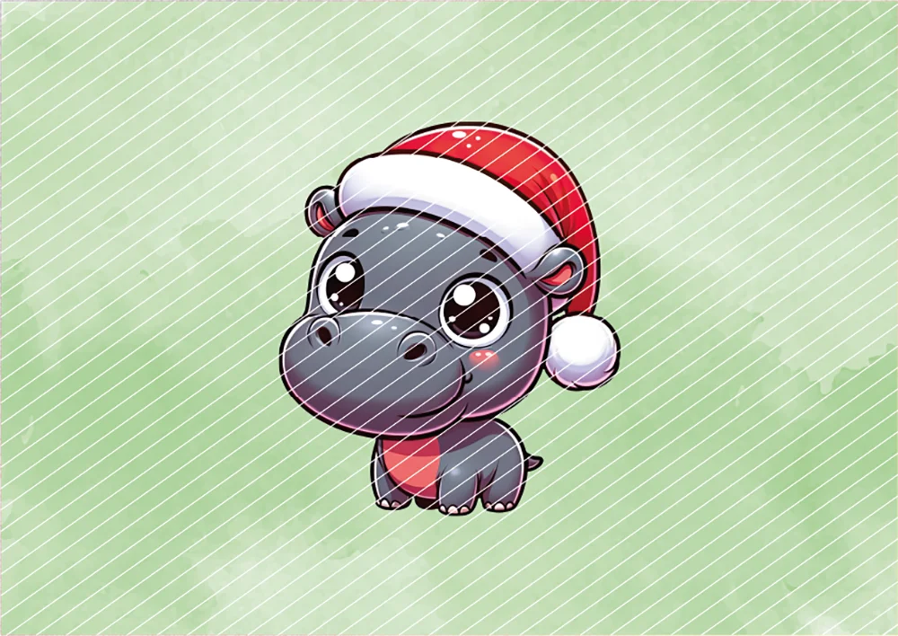 Nilpferd mit Weihnachtsmütze // Bügelbild