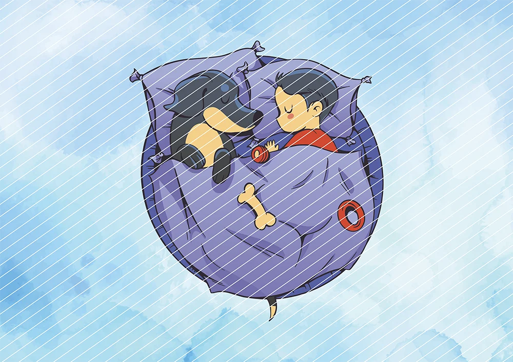 Hund und Kind schlafen im Bett // Bügelbild